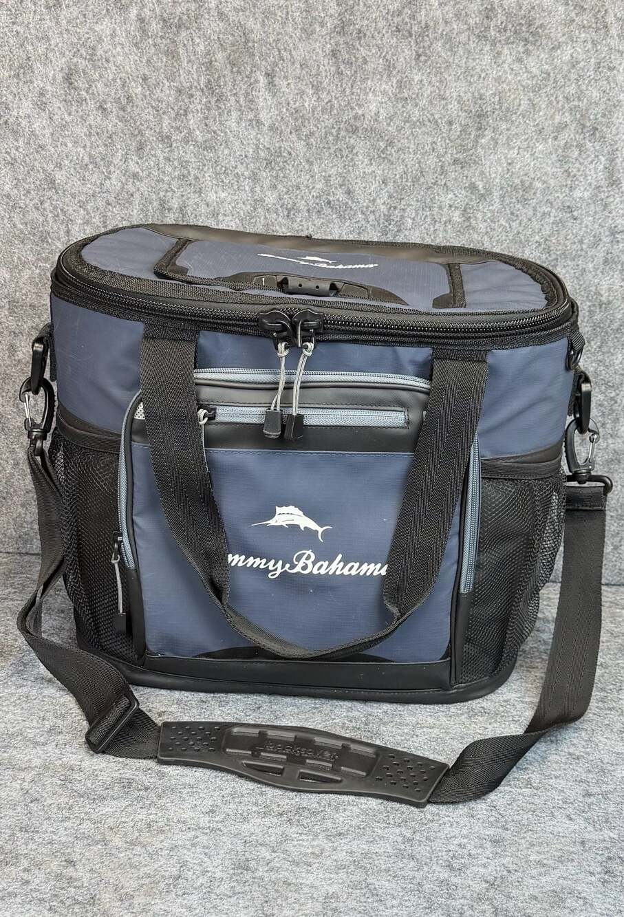 Tommy Bahama Zipperless Hardbody Cooler Bag Blue Grey Shoulder Strap 9 Can - Picture 7 of 7